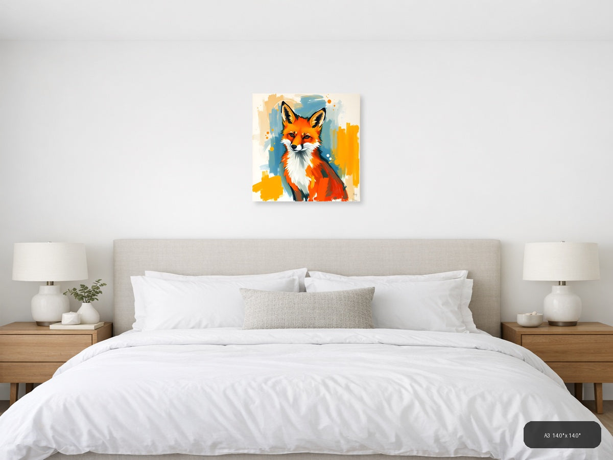 Vibrant Orange Fox Abstract Modern Wall Art — A3 / Bedroom