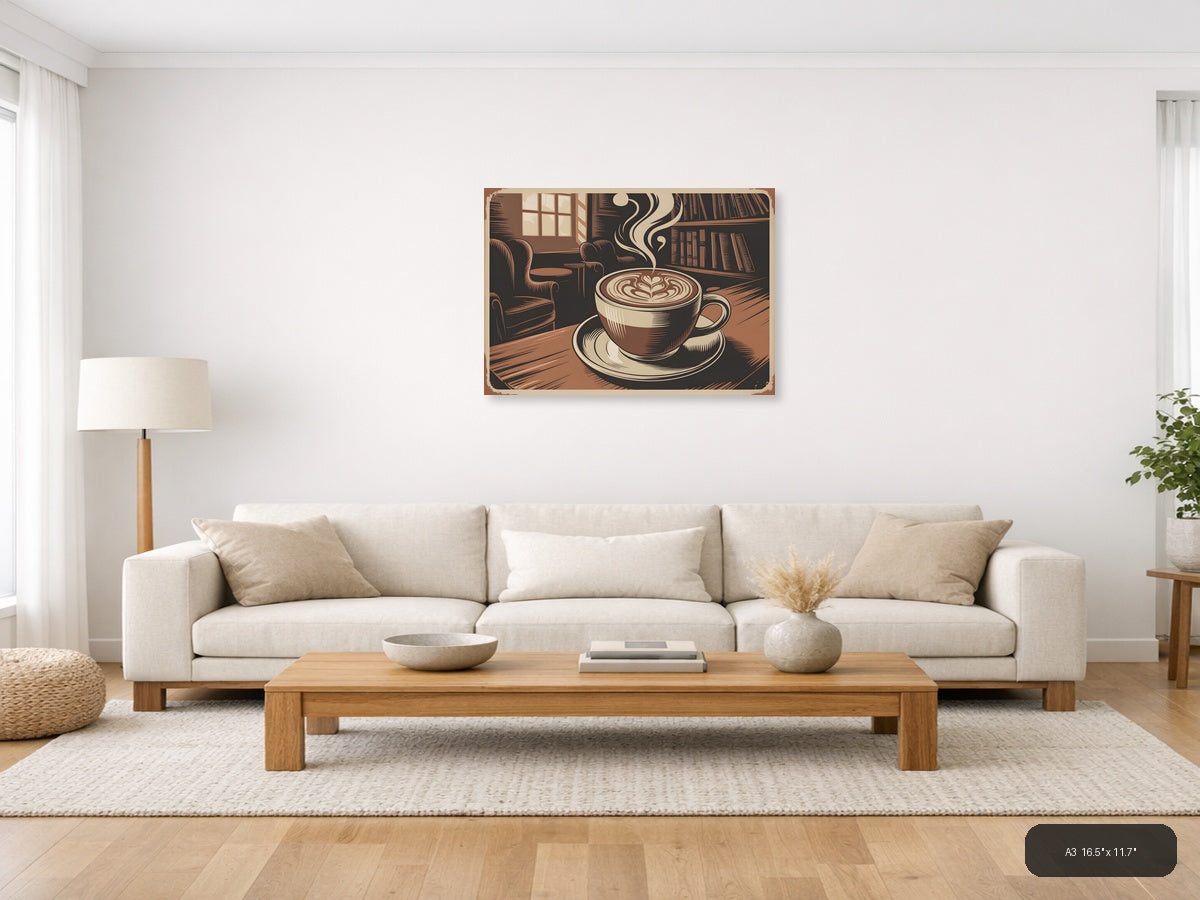 Cozy Coffee Shop Library Vintage Latte Art Wall Art — A3 / Living Room