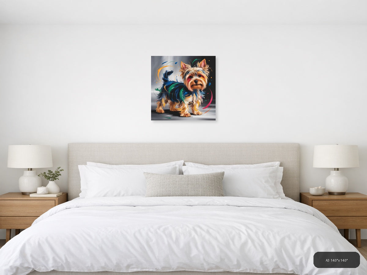 Colorful Abstract Yorkie Dog Portrait Wall Art — A3 / Bedroom