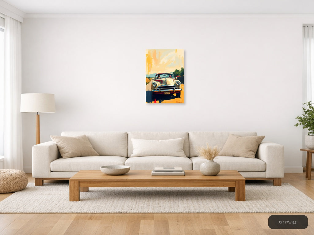 Vintage Convertible Road Trip Abstract Wall Art — A3 / Living Room