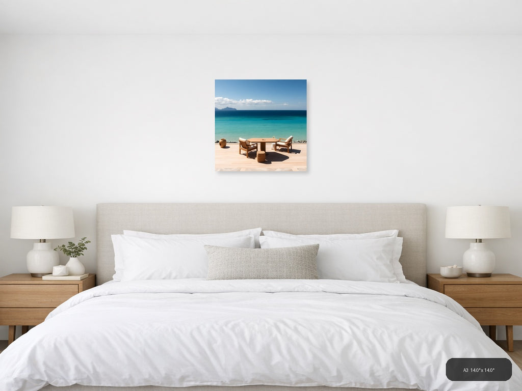 Minimalist Coastal Terrace Ocean View Wall Art — A3 / Bedroom
