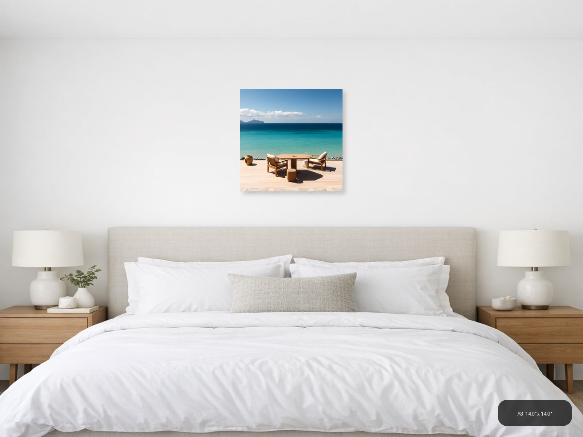 Minimalist Coastal Terrace Ocean View Wall Art — A3 / Bedroom
