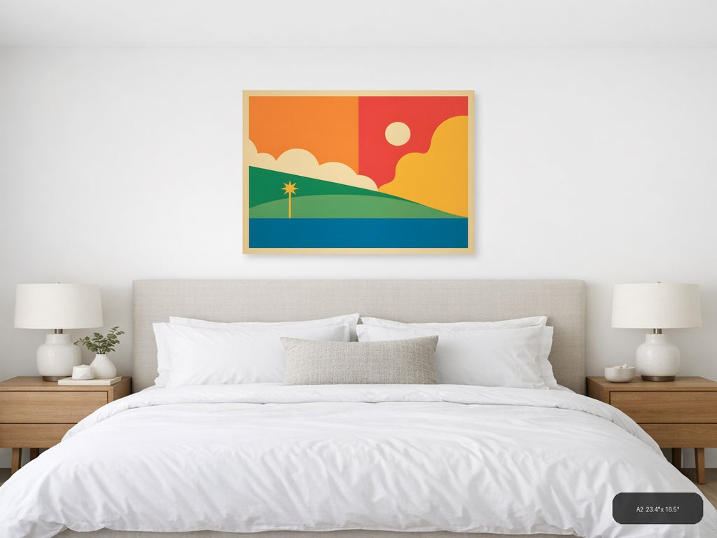 Vintage Sunset Landscape with Palm Tree Wall Art — A2 / Bedroom
