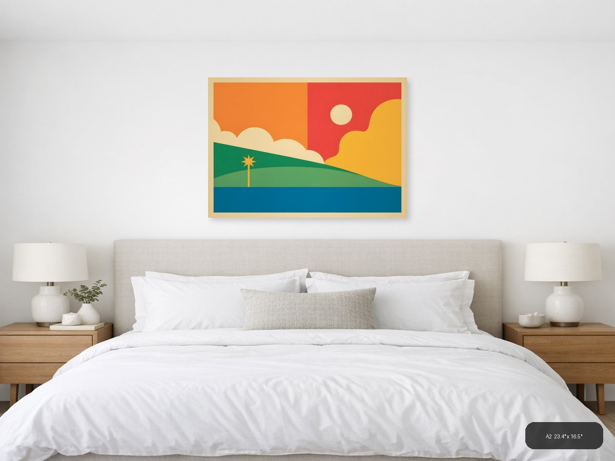 Vintage Sunset Landscape with Palm Tree Wall Art — A2 / Bedroom