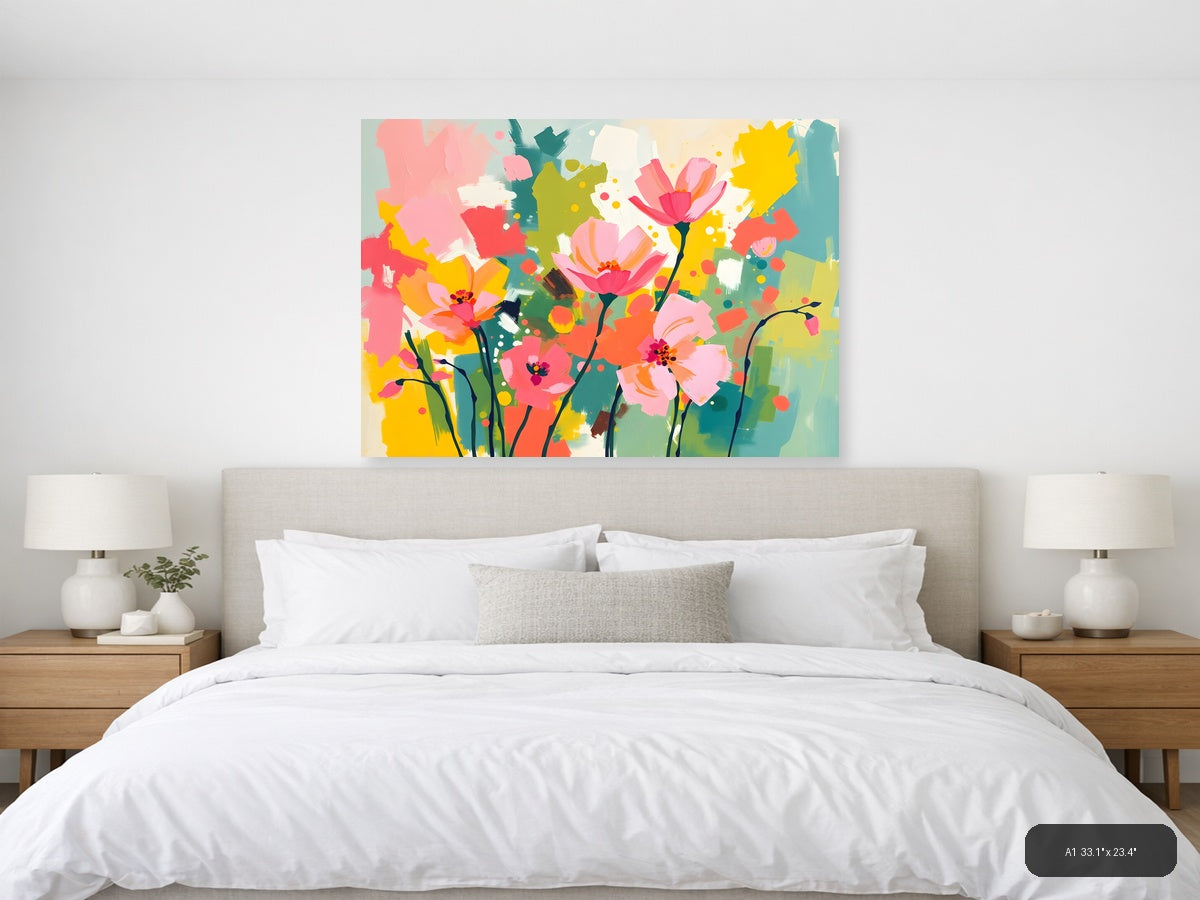 Colorful Abstract Flowers Landscape Wall Art — A1 / Bedroom