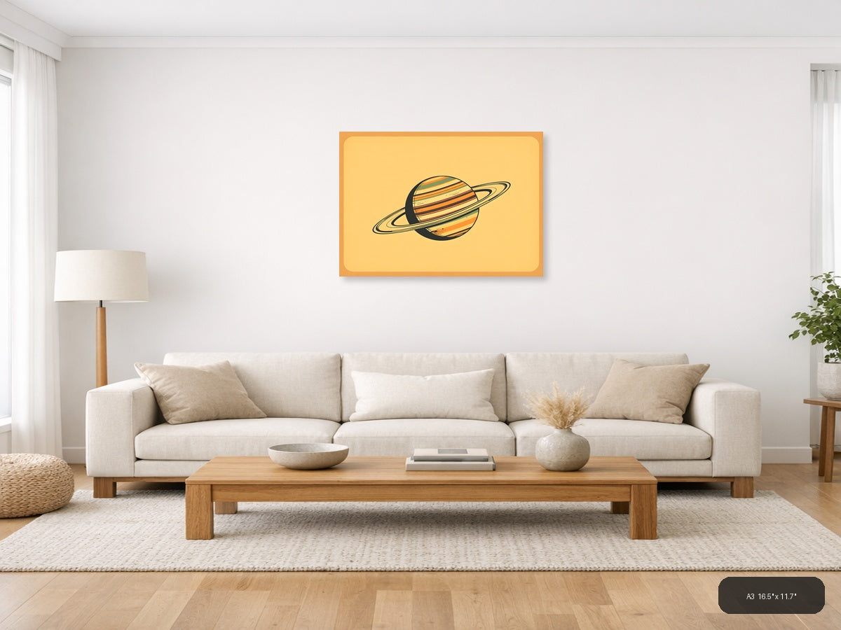 Vintage Saturn Planet with Rings Illustration Wall Art — A3 / Living Room