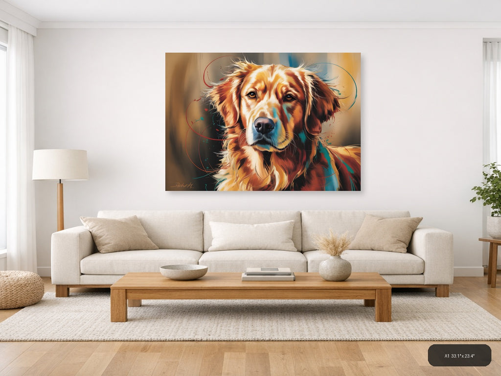 Abstract Golden Retriever Portrait - Modern Dog Wall Art — A1 / Living Room
