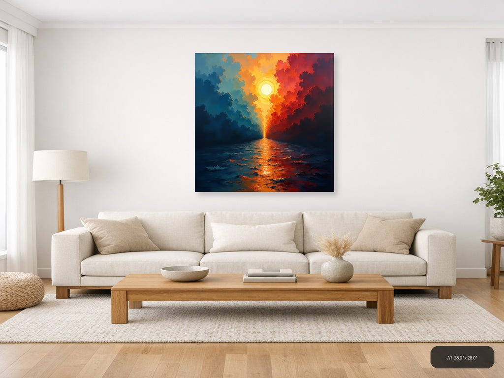 Abstract Sunrise Over Ocean - Dramatic Sky Wall Art — A1 / Living Room