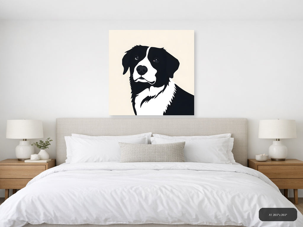 Black and White Dog Portrait Minimalist Wall Art — A1 / Bedroom