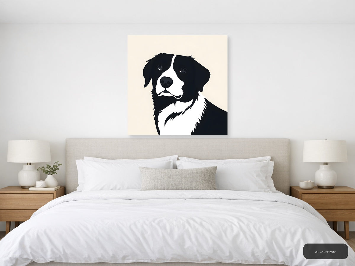 Black and White Dog Portrait Minimalist Wall Art — A1 / Bedroom