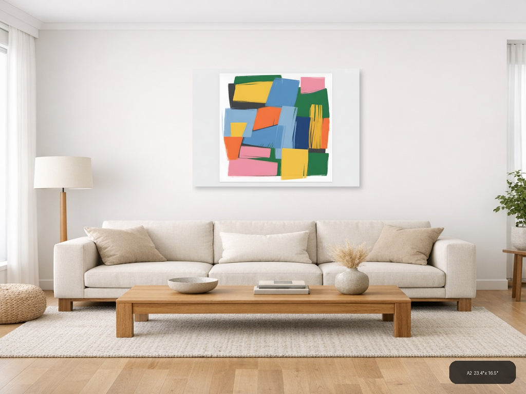 Colorful Abstract Geometric Shapes Canvas Wall Art — A2 / Living Room