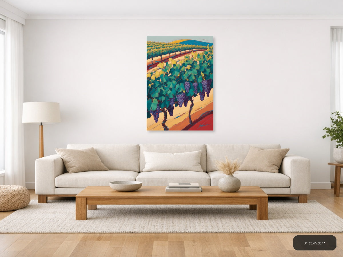 Vineyard Landscape Abstract Purple Grapes Wall Art — A1 / Living Room