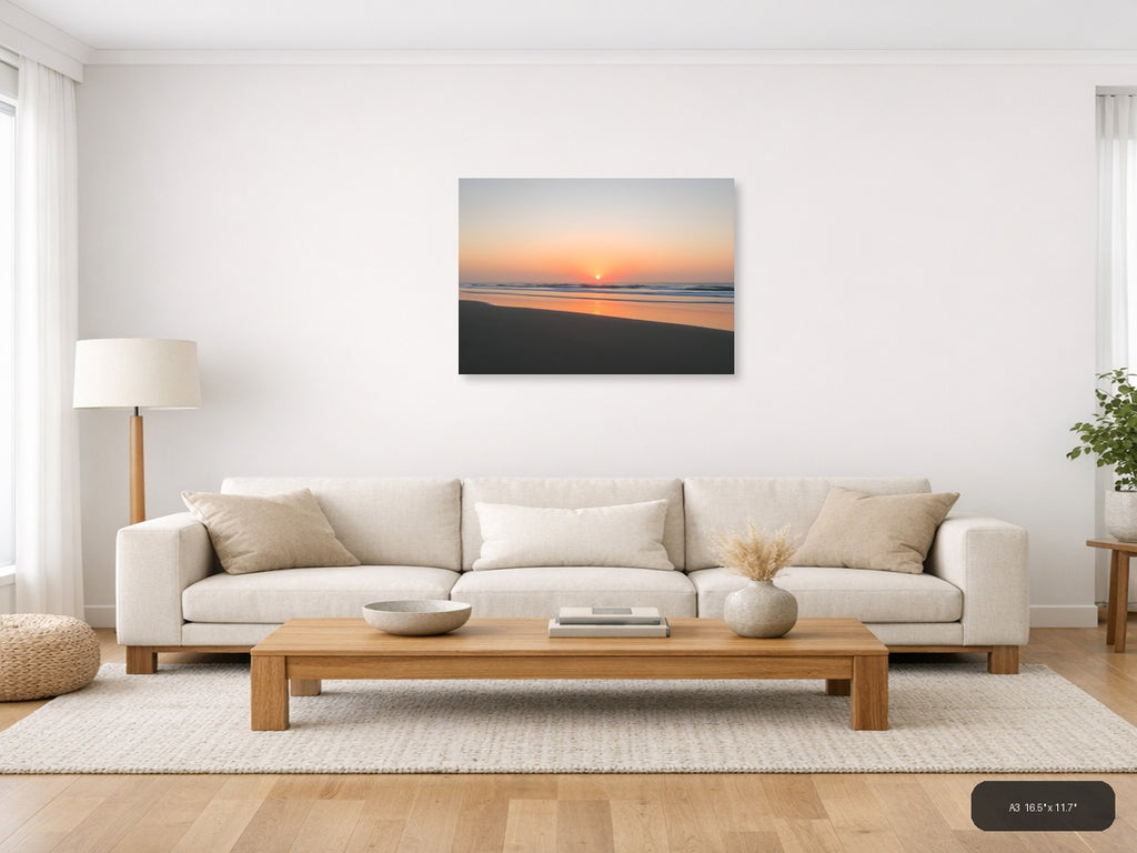 Minimalist Ocean Sunrise Beach Landscape Wall Art — A3 / Living Room