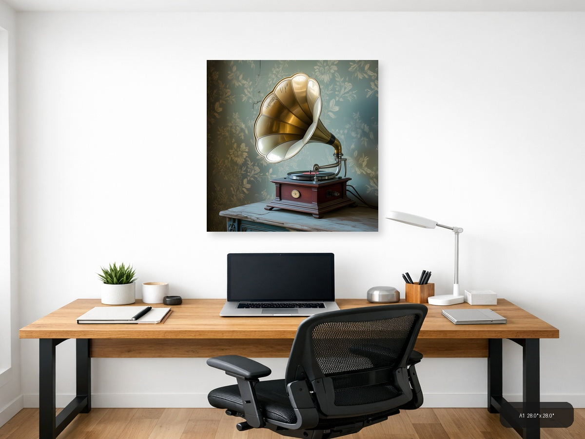 Vintage Gramophone with Horn Speaker Wall Art — A1 / Office