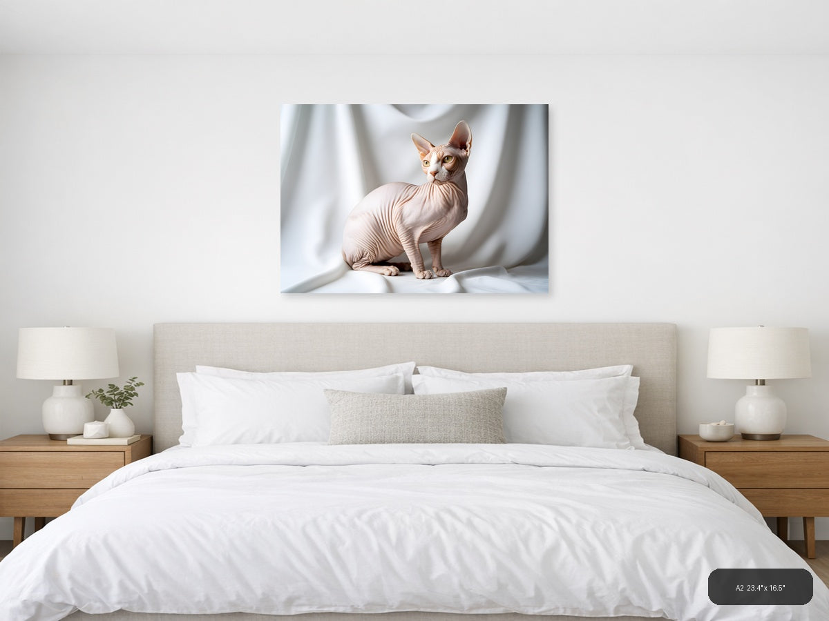 Minimalist Hairless Cat Portrait Landscape Wall Art — A2 / Bedroom