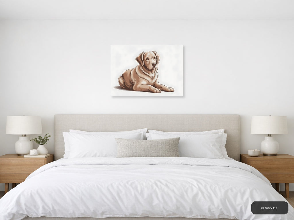 Golden Retriever Dog Portrait Minimalist Wall Art — A3 / Bedroom