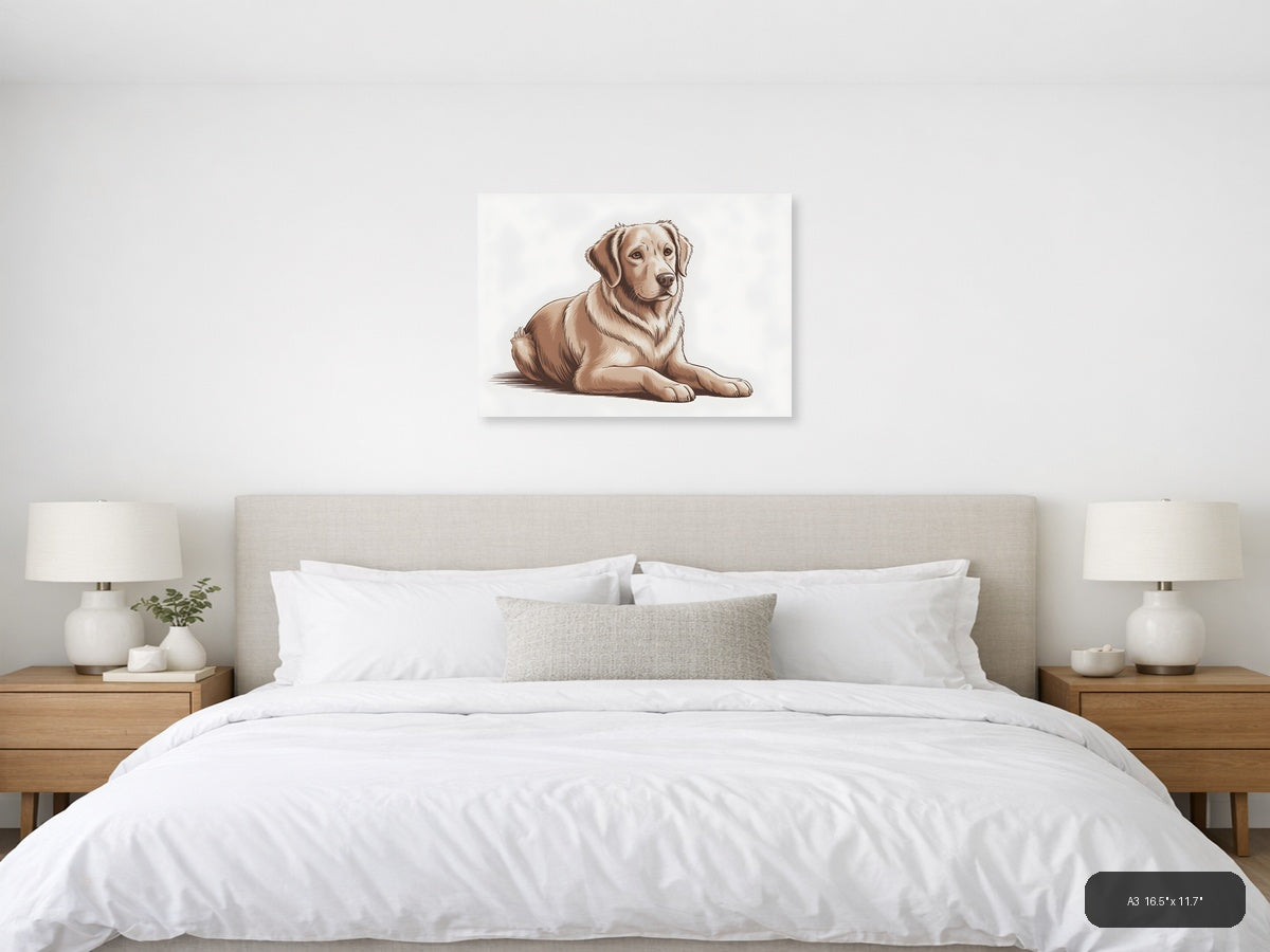 Golden Retriever Dog Portrait Minimalist Wall Art — A3 / Bedroom