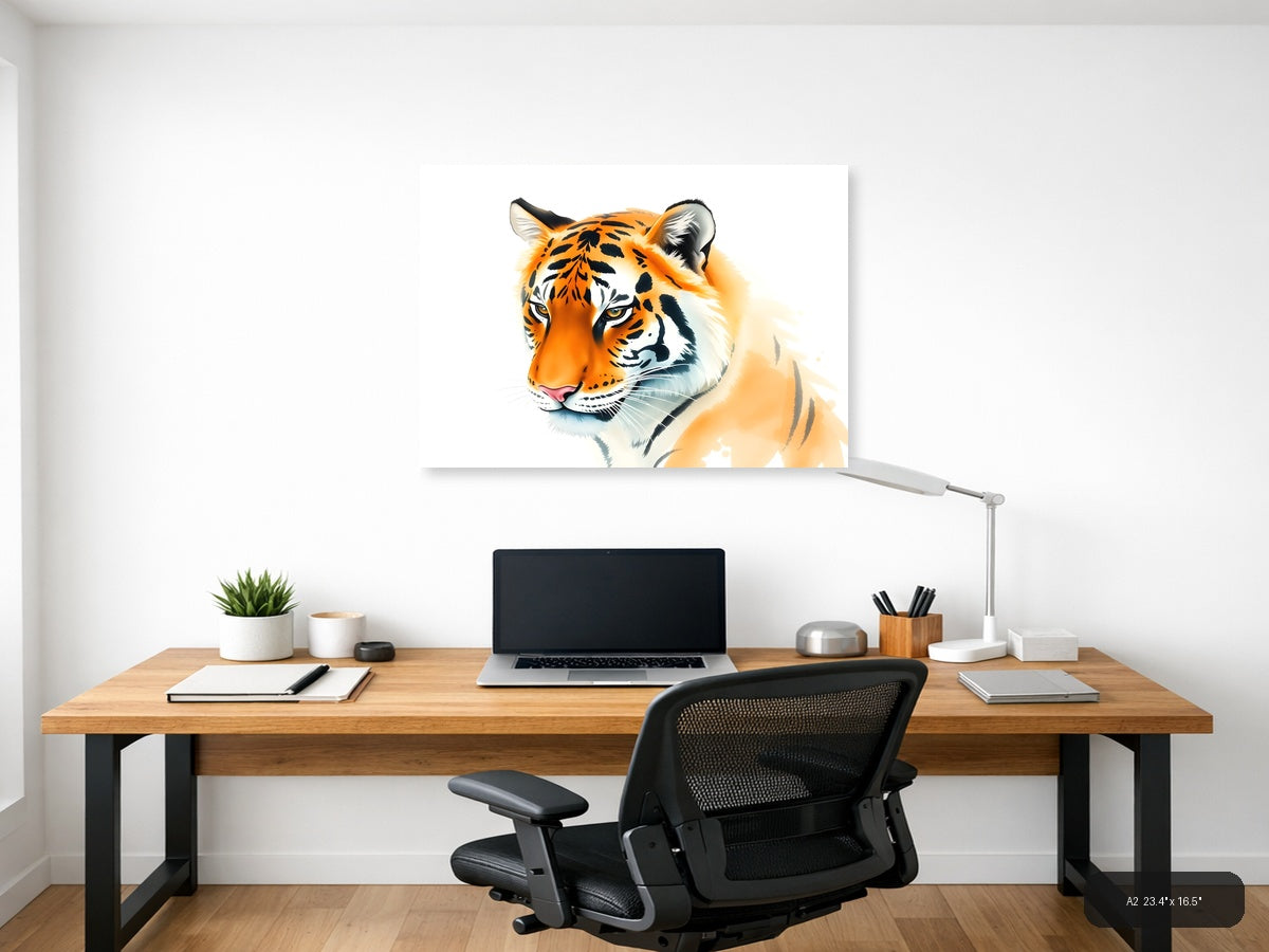 Tiger Portrait Watercolor Wall Art — A2 / Office