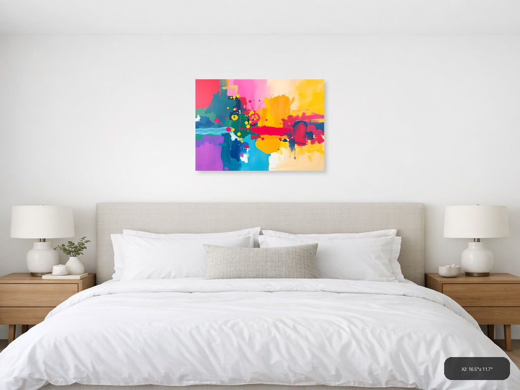 Vibrant Abstract Landscape Colorful Modern Wall Art — A3 / Bedroom
