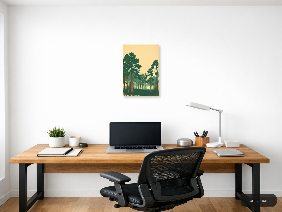 Vintage Forest Trees Landscape Silhouette Wall Art — A3 / Office