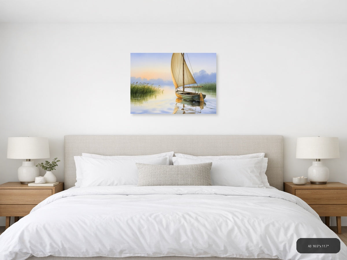 Boat — Watercolor (Landscape) Canvas Print | Watercolor Wall Art | A4 A3 A2 A1 — A3 / Bedroom