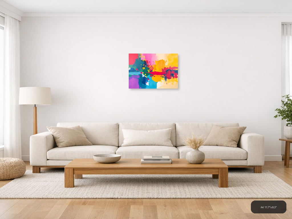 Vibrant Abstract Landscape Colorful Modern Wall Art — A4 / Living Room