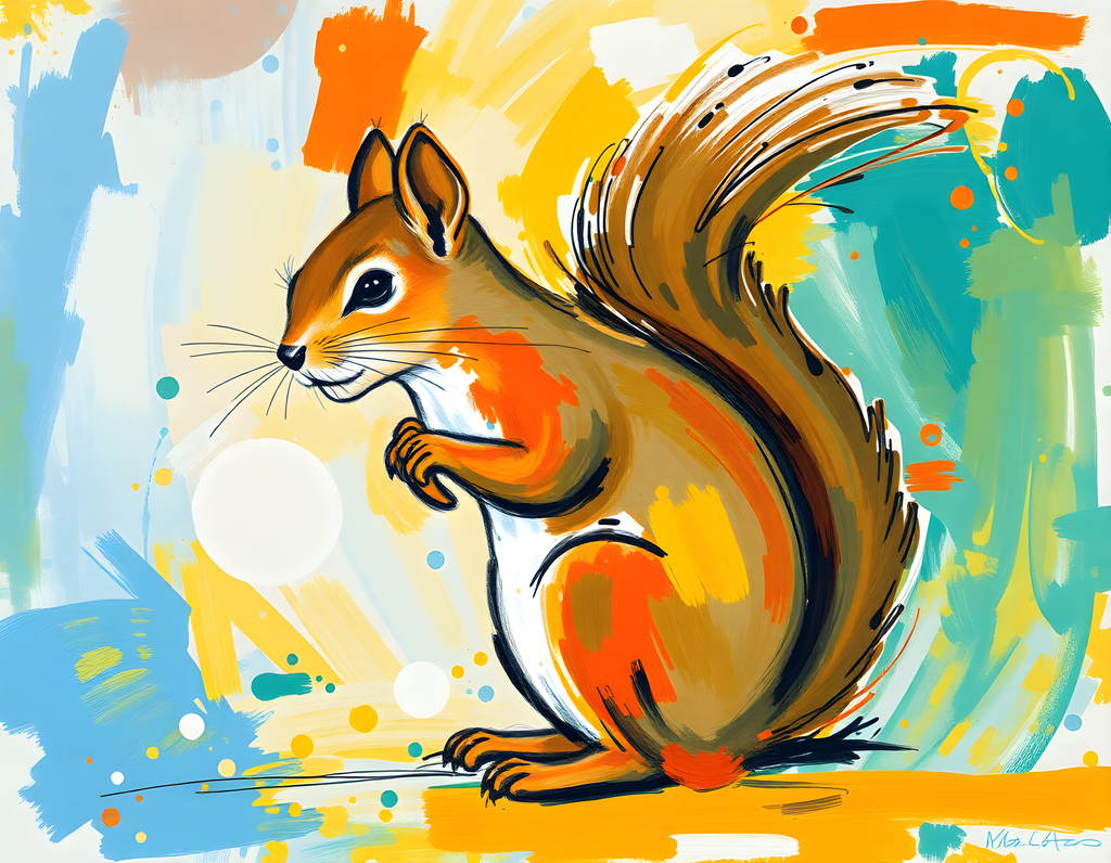 Colorful Abstract Squirrel Modern Animal Wall Art