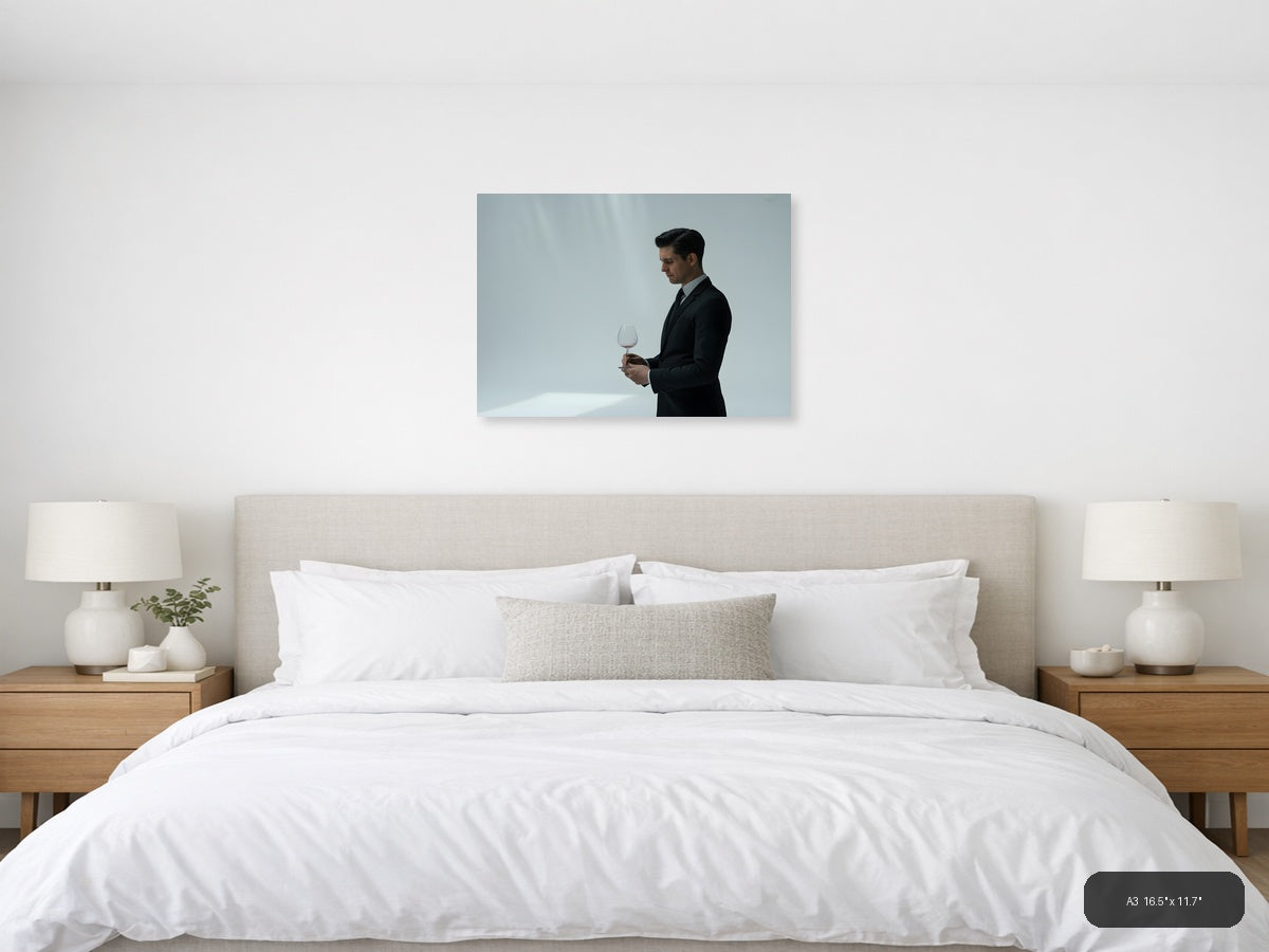 Minimalist Businessman with Wine Glass Wall Art — A3 / Bedroom