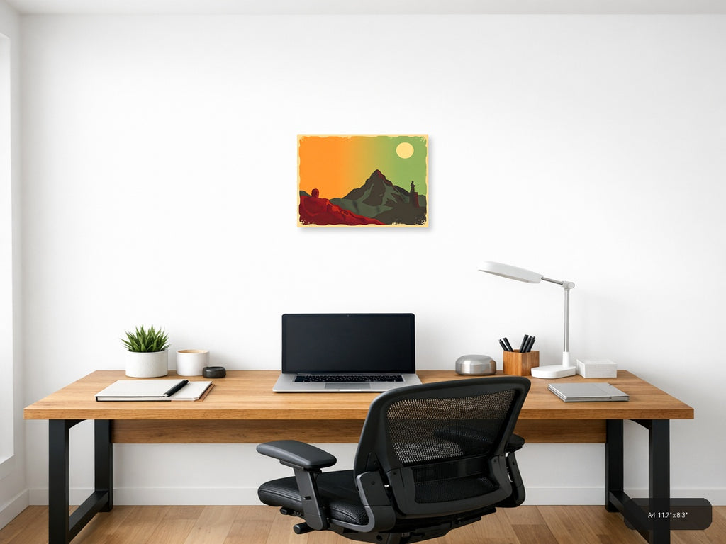 Vintage Mountain Landscape with Hikers - Retro Wall Art — A4 / Office
