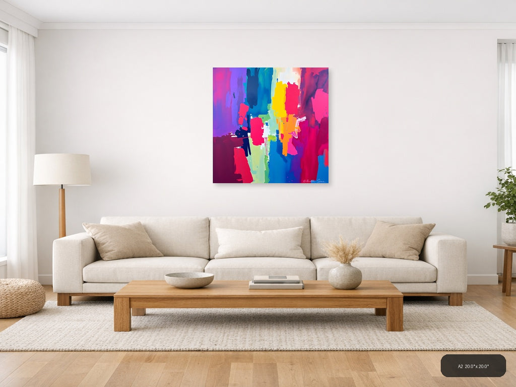 Vibrant Abstract Neon Brushstrokes Square Wall Art — A2 / Living Room