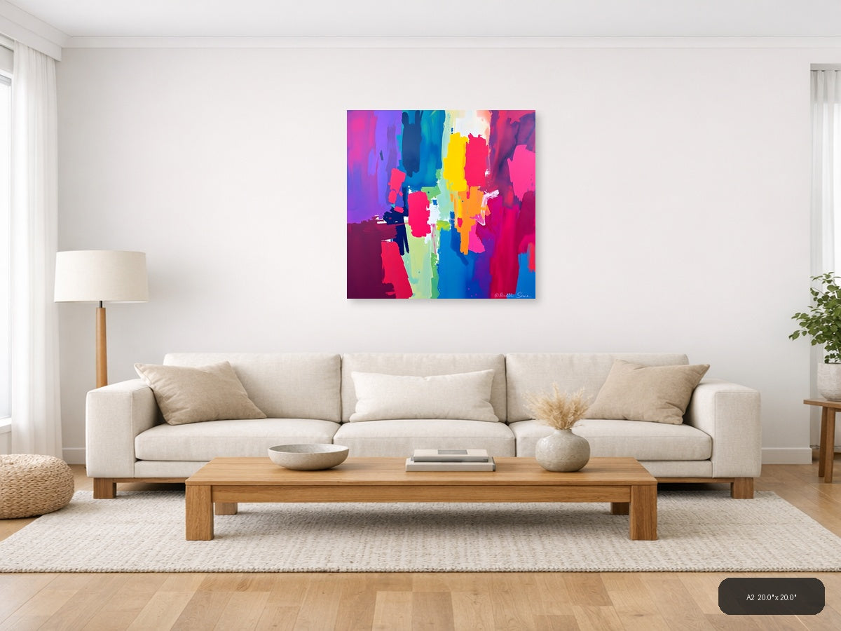 Vibrant Abstract Neon Brushstrokes Square Wall Art — A2 / Living Room