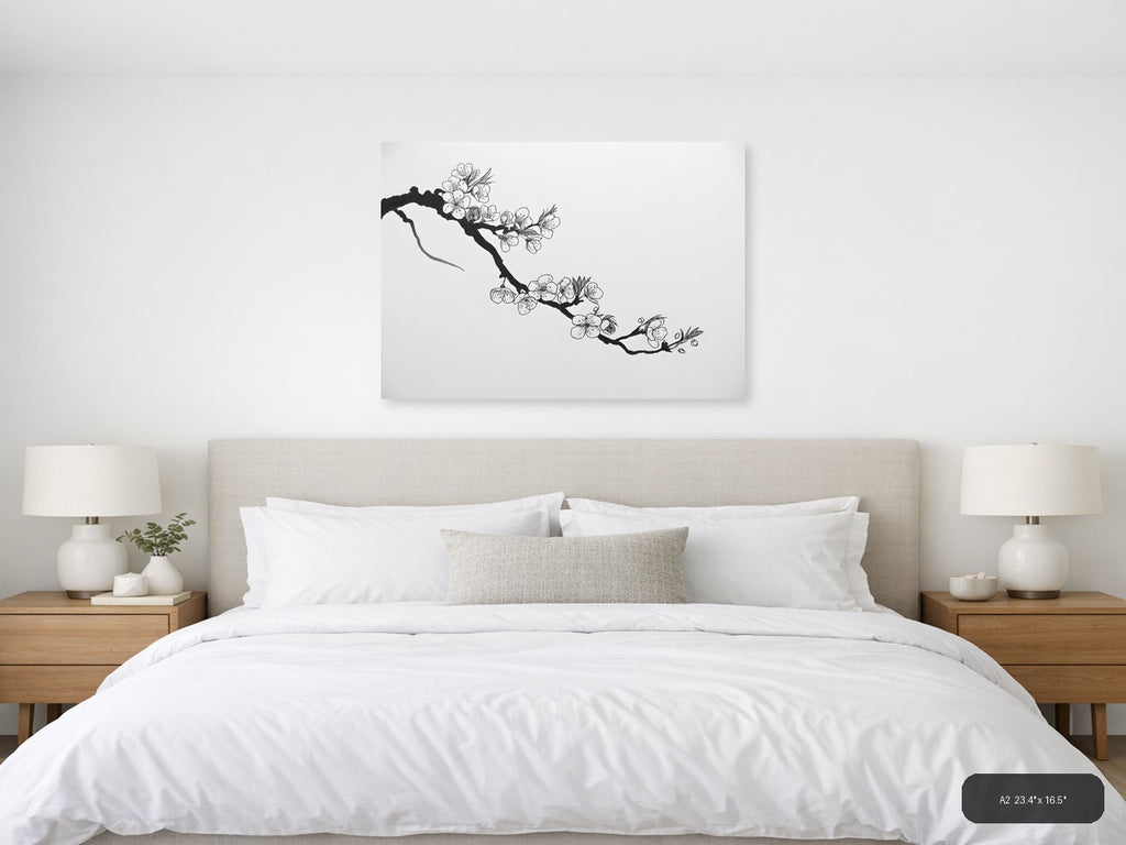 Cherry Blossom Branch Line Art - Minimalist Wall Art — A2 / Bedroom