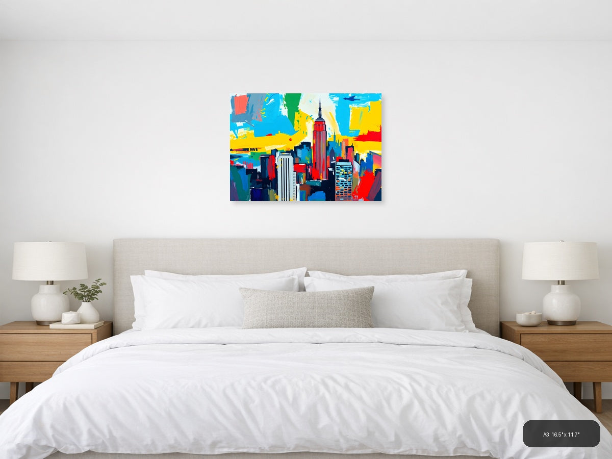Abstract New York City Skyline Colorful Pop Art Wall Art — A3 / Bedroom