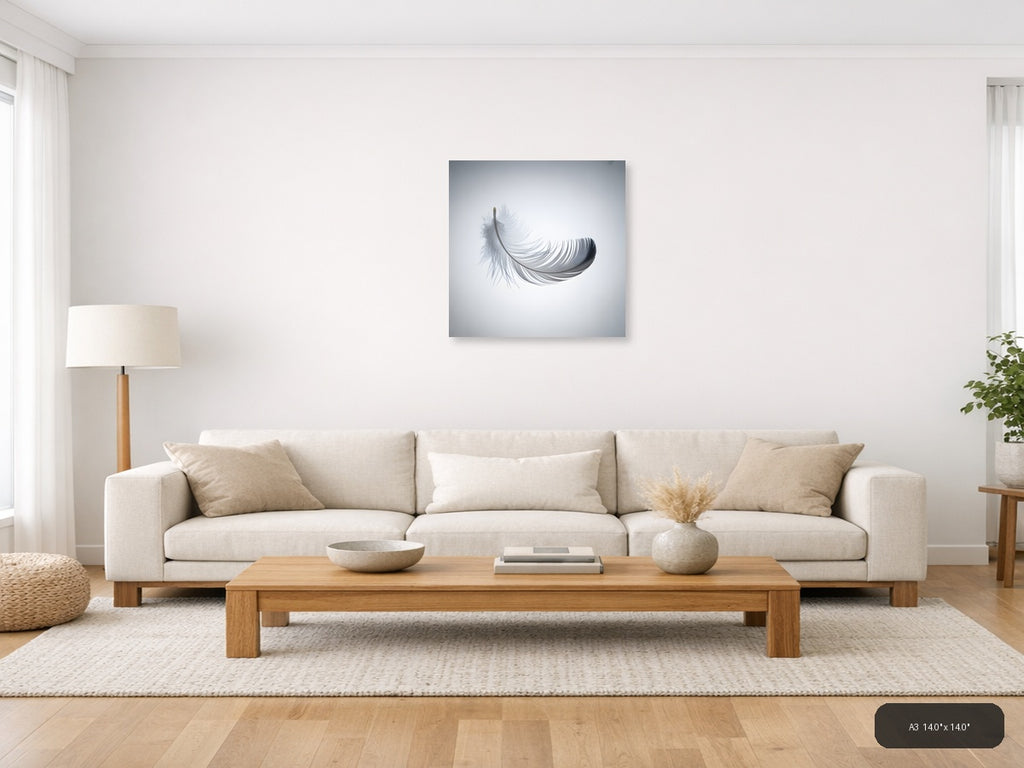 Minimalist Gray Feather Floating Wall Art — A3 / Living Room