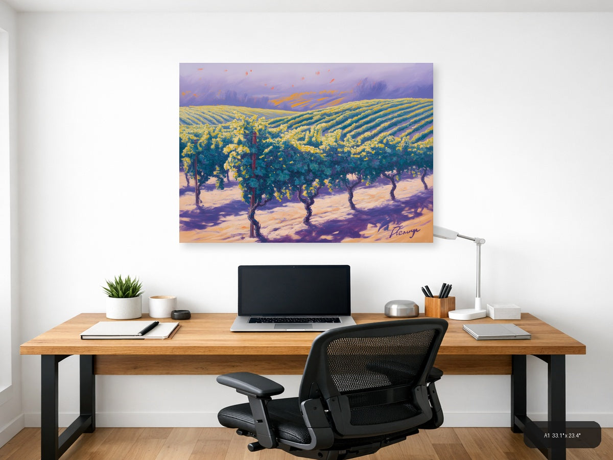 Vineyard Landscape Purple Sky Abstract Wall Art — A1 / Office