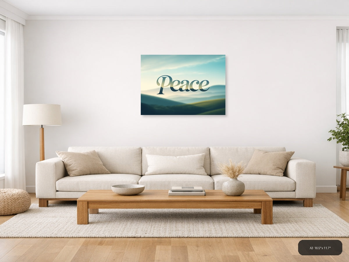 Peace Typography Landscape Mountain Wall Art — A3 / Living Room