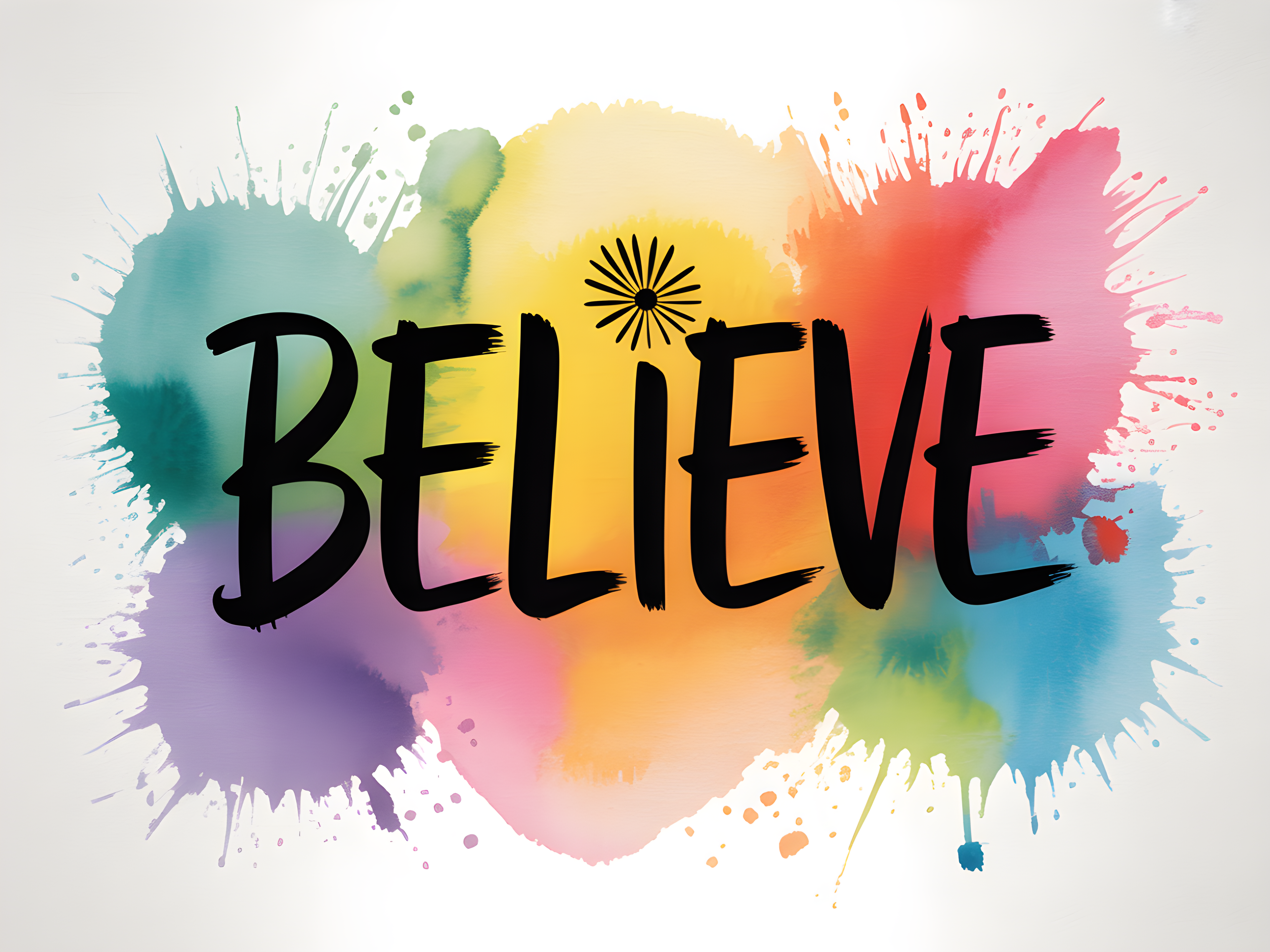 Believe Watercolor Splatter Inspirational Wall Art