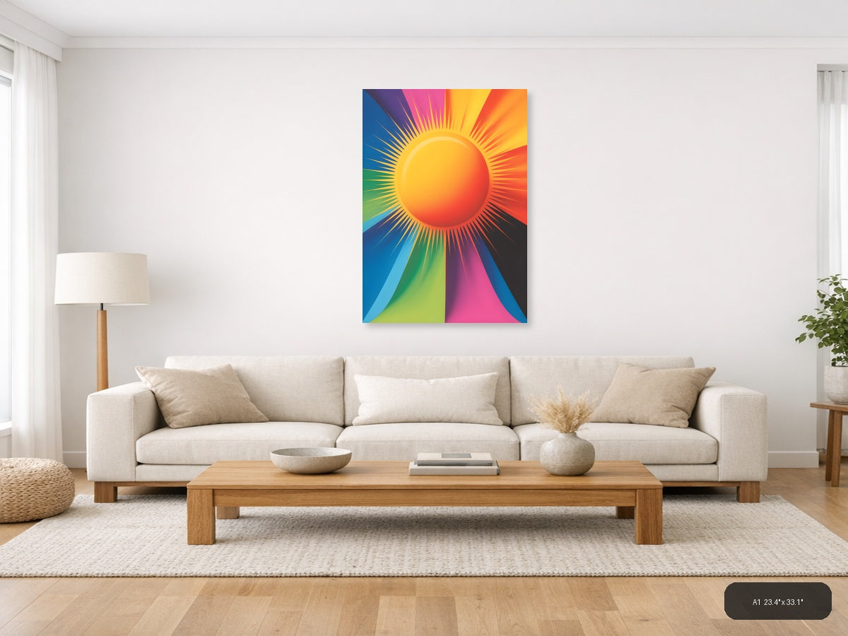 Colorful Sun Rays Digital Photography Wall Art — A1 / Living Room