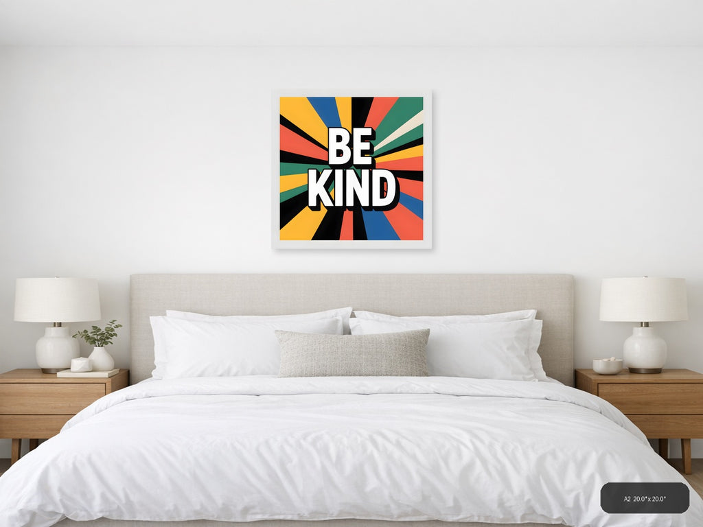Be Kind Retro Sunburst Motivational Wall Art — A2 / Bedroom