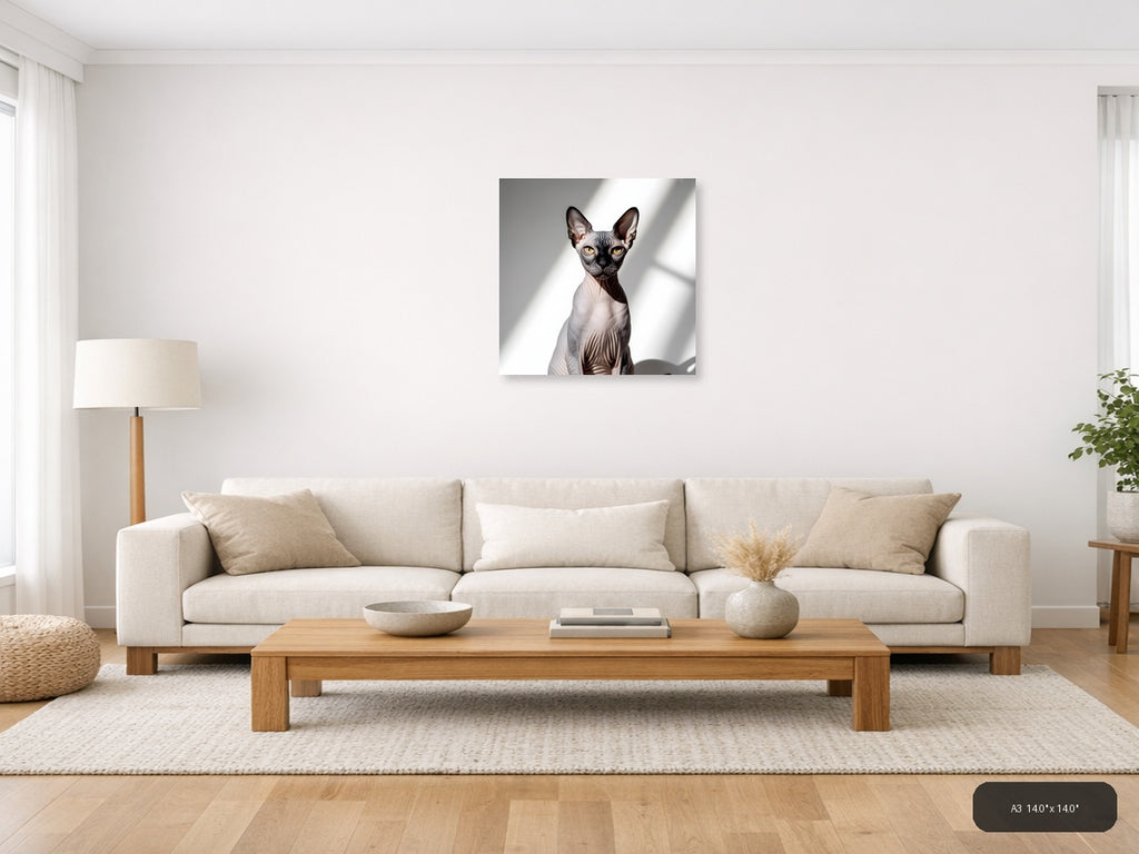 Sphynx Cat Portrait Minimalist Wall Art — A3 / Living Room