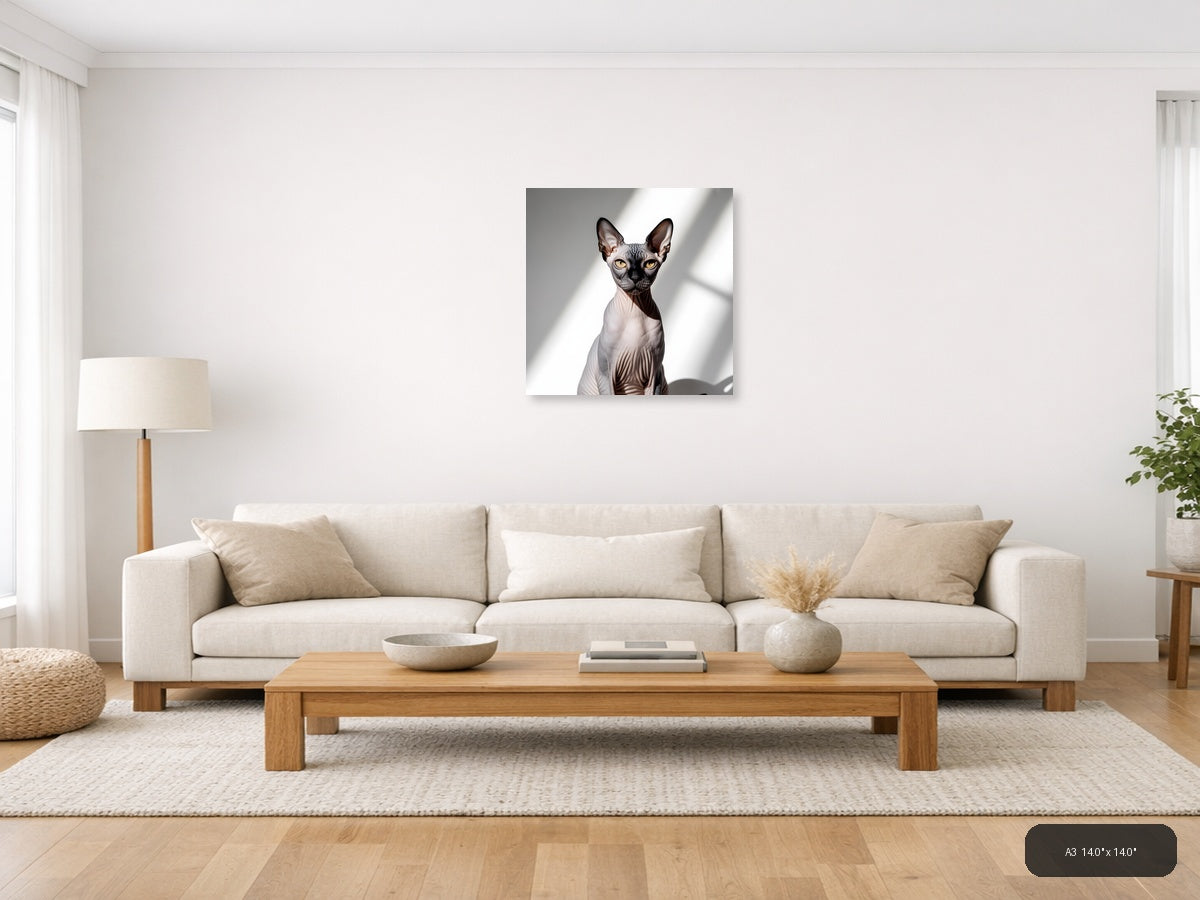 Sphynx Cat Portrait Minimalist Wall Art — A3 / Living Room