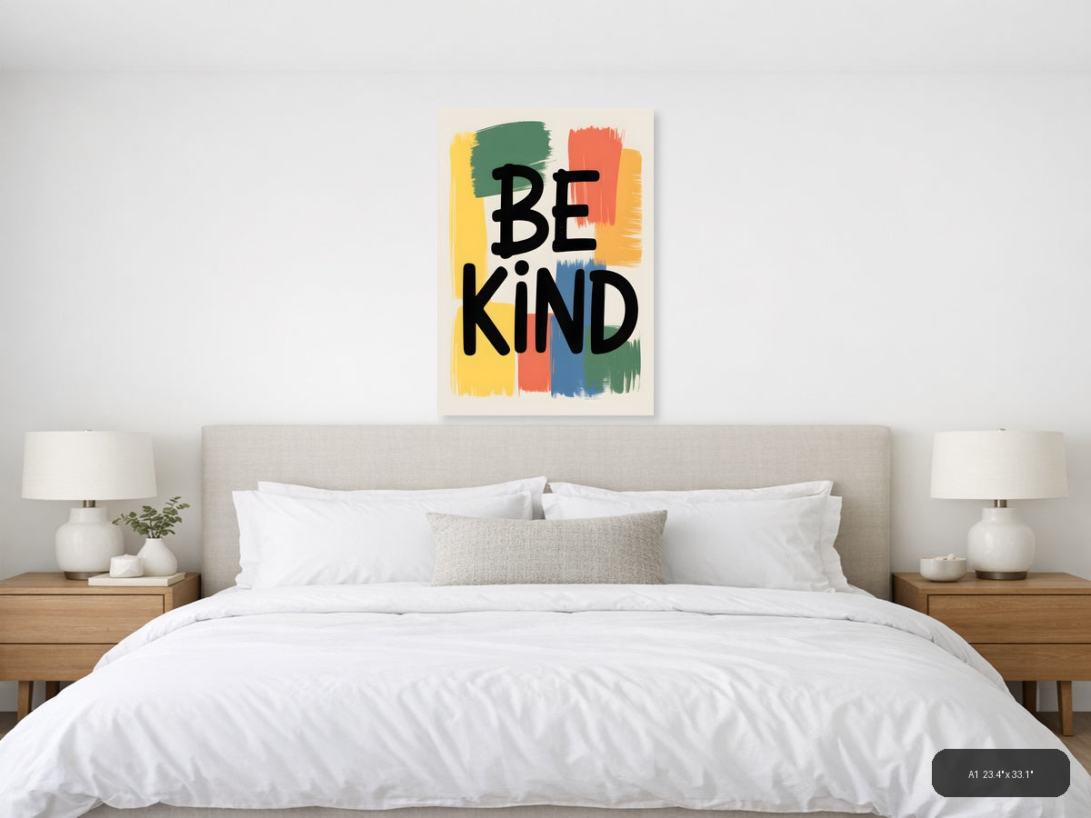 Be Kind Abstract Colorful Brushstroke Wall Art — A1 / Bedroom