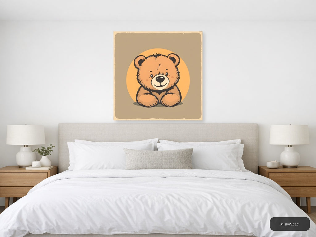 Vintage Cute Teddy Bear Illustration Square Wall Art — A1 / Bedroom