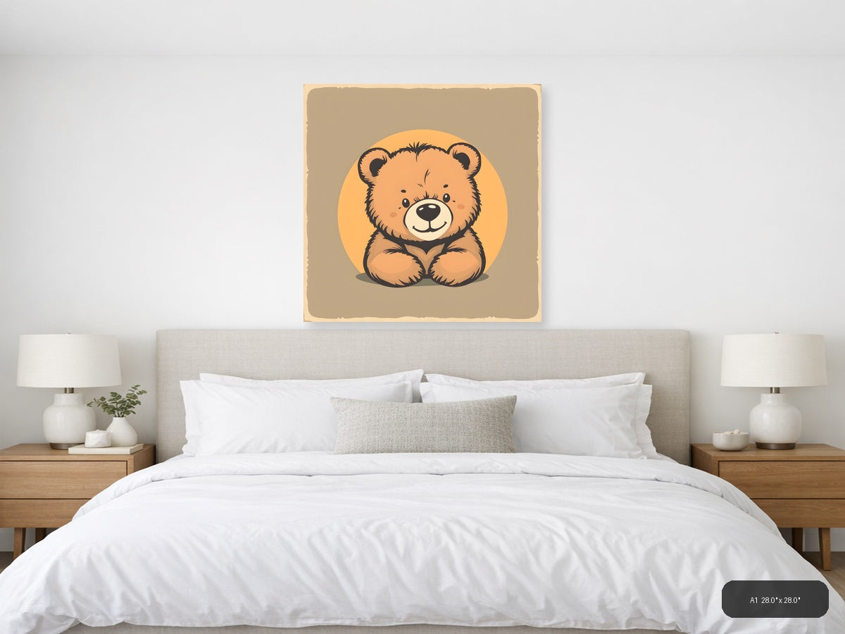 Vintage Cute Teddy Bear Illustration Square Wall Art — A1 / Bedroom