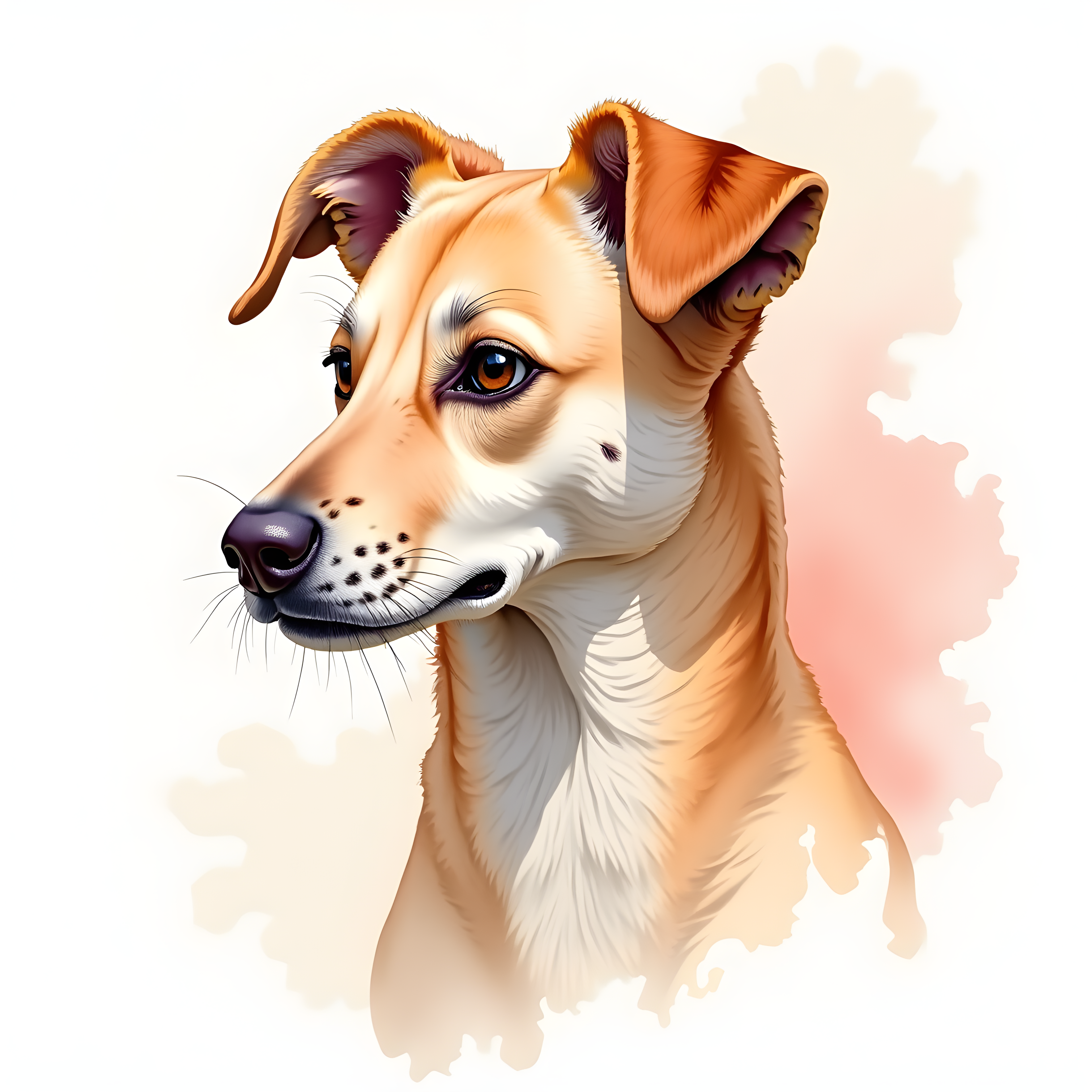 Tan and White Dog Portrait Watercolor Wall Art