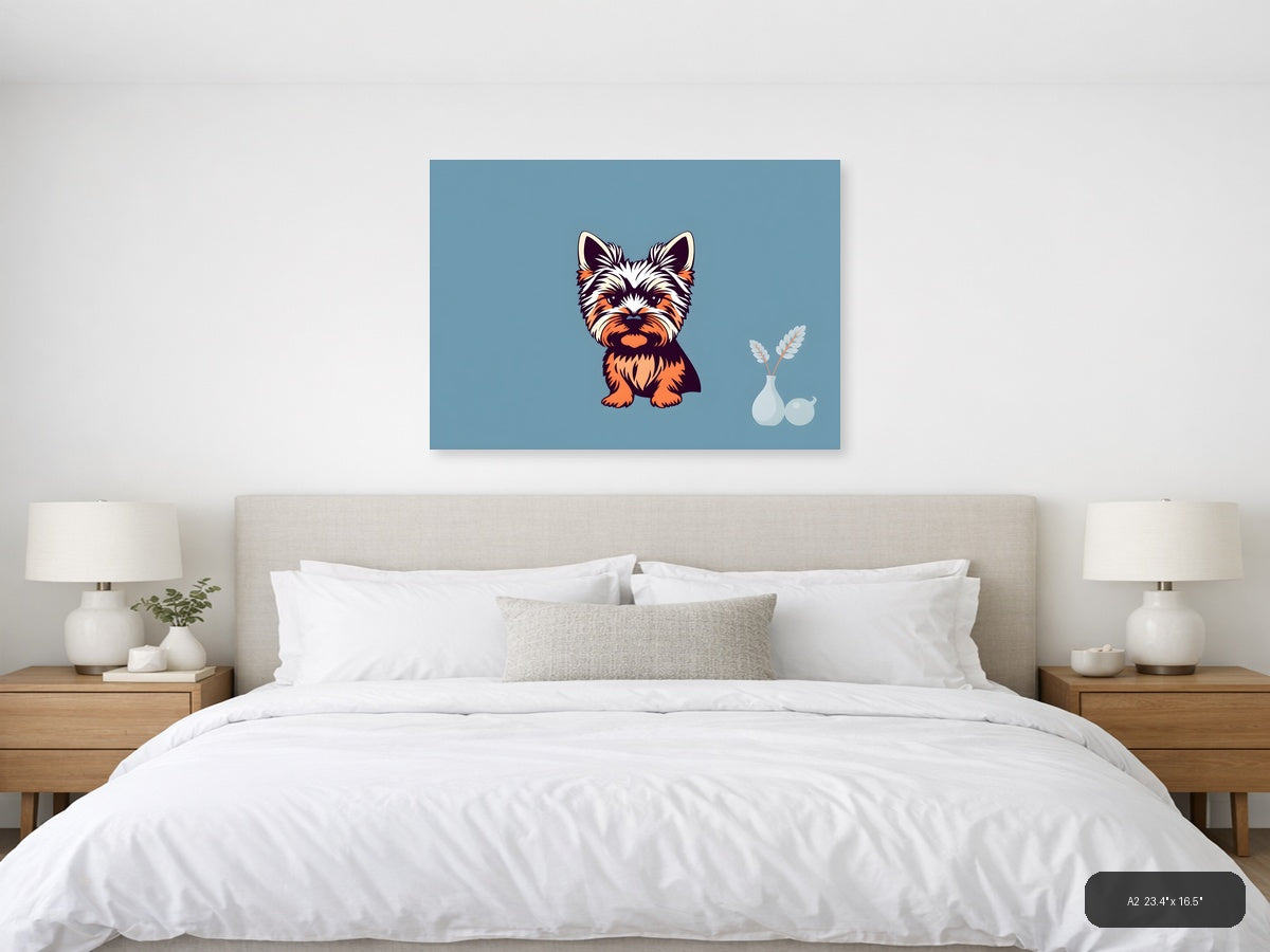 Cute Terrier Dog Minimalist Blue Wall Art — A2 / Bedroom