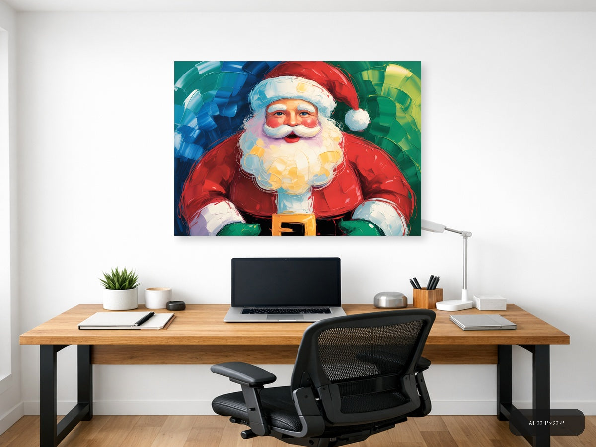 Abstract Santa Claus Portrait Colorful Holiday Wall Art — A1 / Office