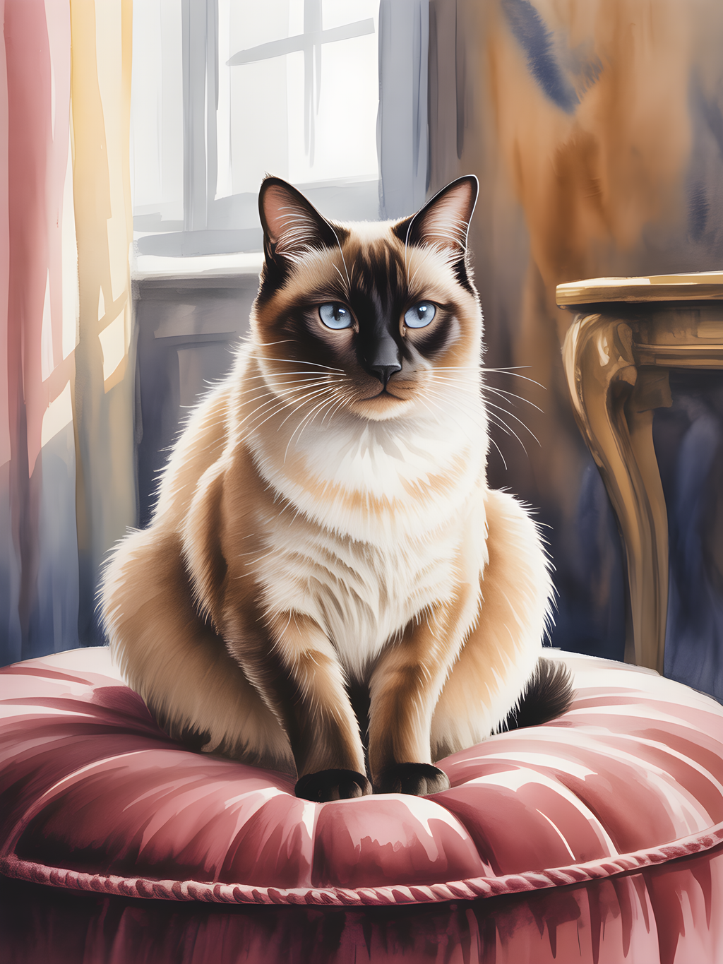 Siamese Cat with Blue Eyes Watercolor Wall Art