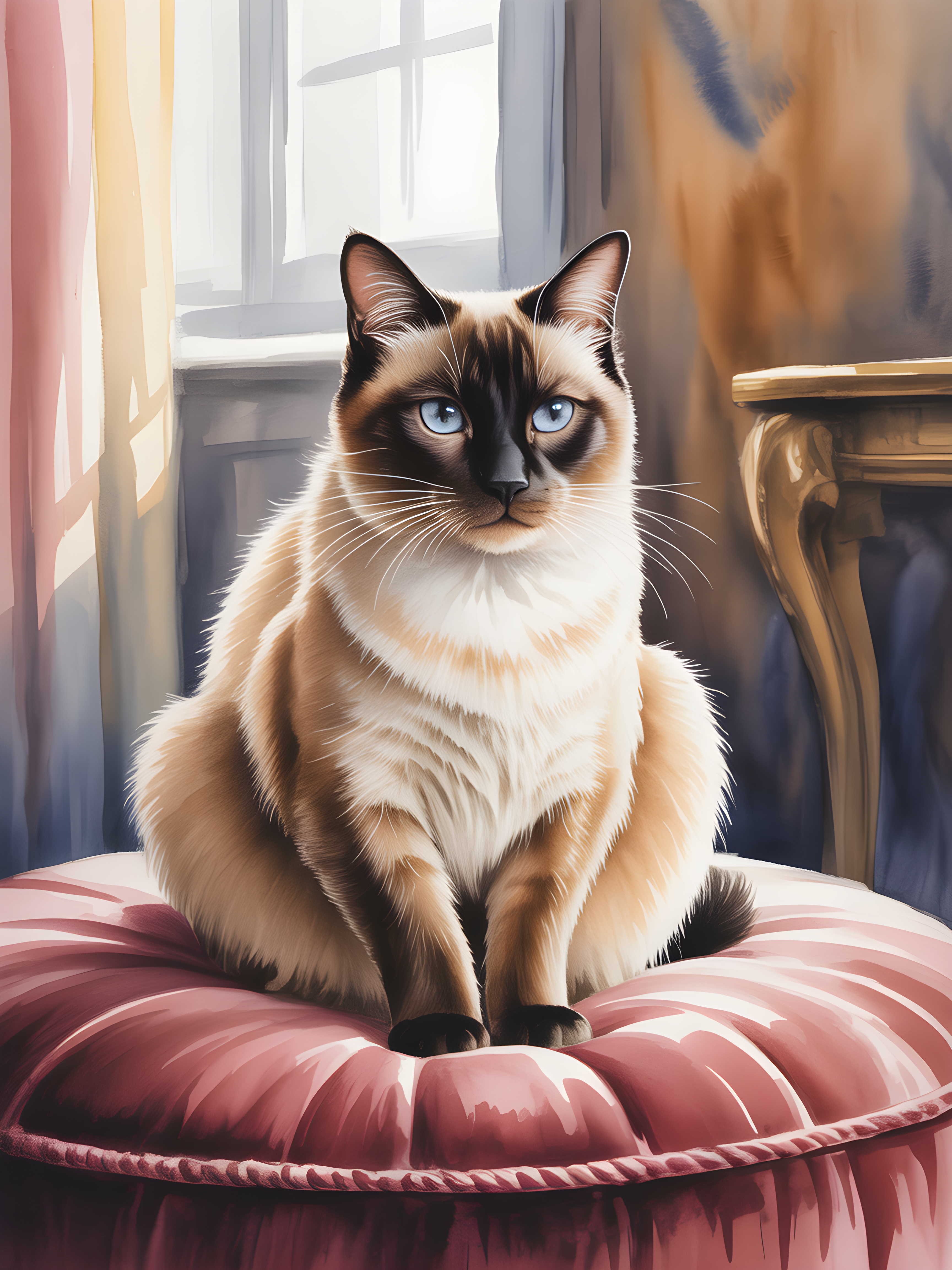 Siamese Cat with Blue Eyes Watercolor Wall Art
