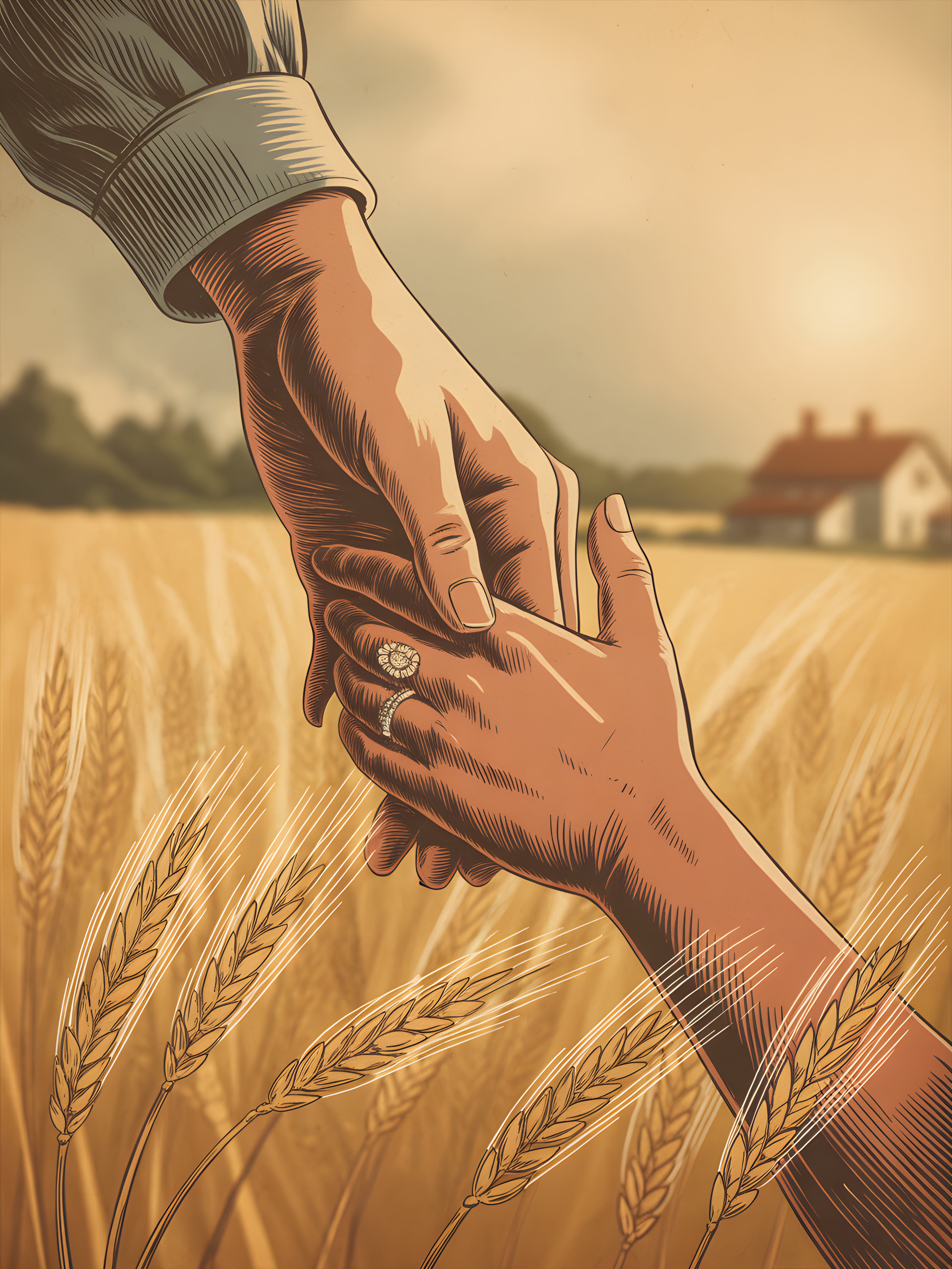 Vintage Farm Hands Wheat Field Portrait Wall Art